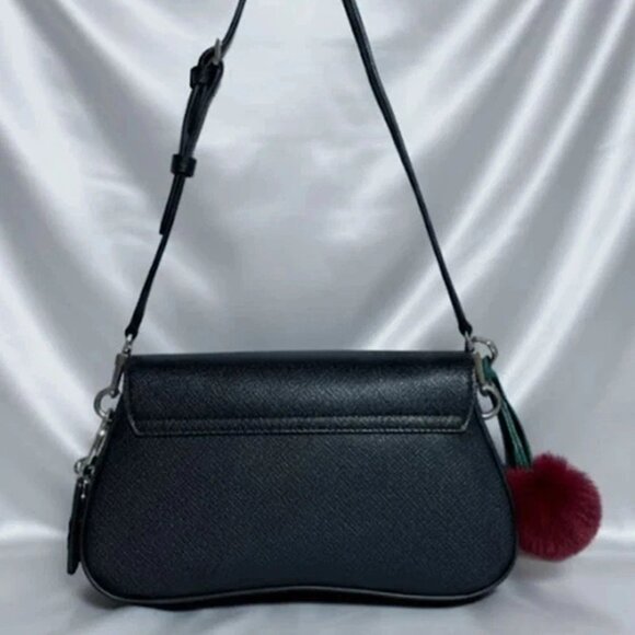 GUESS Purse Black Saffiano Faux Leather Logo Mini Handbag With Charms - Picture 2 of 6